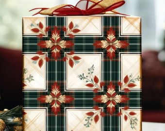 Eco-Friendly Christmas Plaid Wrapping Paper, Christmas Gift Wrap, Holiday Wrapping Paper