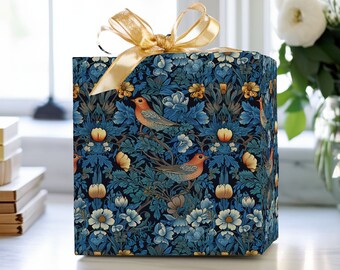 William Morris Inspired Floral Birds #2 Wrapping Paper, Gift Wrap, Birthday Gift Wrap, Party Wrapping Paper
