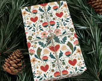 Scandi Valentine Hearts Wrapping Paper, Valentine Gift Wrap, Holiday Wrapping Paper, Xmas Wrapping Paper, Birthday Wrap