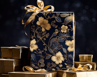 Umweltfreundliches botanisches goldenes Geschenkpapier # 1, Weihnachtsgeschenkpapier, elegantes Geschenkpapier, nur seidenmattes Finish