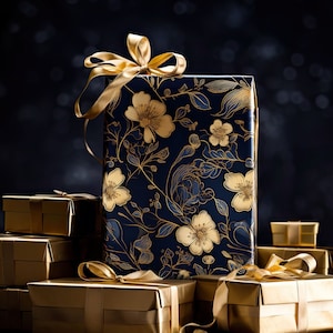 Carta da regalo ecologica "Elegance Unveiled" Midnight Botanical Gold n. 1, carta da regalo natalizia, carta da regalo elegante