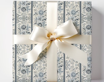 Blue Blossom Wrapping Paper, Christmas Gift Wrap, Elegant Wrapping Paper, Floral Gift Wrap