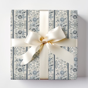 Blue Blossom Wrapping Paper, Christmas Gift Wrap, Elegant Wrapping Paper, Floral Gift Wrap