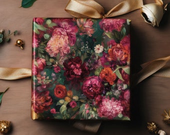 Umweltfreundliche Maximalist Vintage Blooms Juwel-farbene Geschenkpapier, Weihnachtsgeschenkverpackung, elegantes Geschenkpapier
