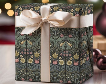 William Morris Inspired Floral Wrapping Paper, Christmas Gift Wrap, Elegant Wrapping Paper
