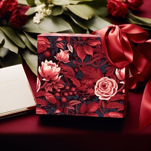 Gothic Rose William Morris Inspired Red Floral Wrapping Paper, Valentine's Day Gift Wrap, Christmas Gift Wrap, Elegant Wrapping Paper
