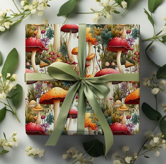 Colorful Mushroom Wrapping Paper, Cottagecore Mushrooms, Mushroom Gift Wrap, Birthday Gift Wrap