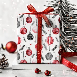 Carta da regalo con decorazioni natalizie nere, bianche e rosse, carta da regalo, rotoli di carta da regalo, carta da regalo pesante, carta da regalo per le feste