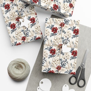 Christmas Botanical Wrapping Paper , Christmas Gift Wrap, Elegant Wrapping Paper