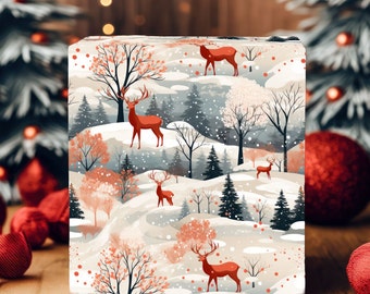 Red Botanical Christmas Deer Wrapping paper, Scandanavian Deer Wrapping Paper, Xmas Wrap, Christmas Gift Wrap, Holiday Wrapping Paper