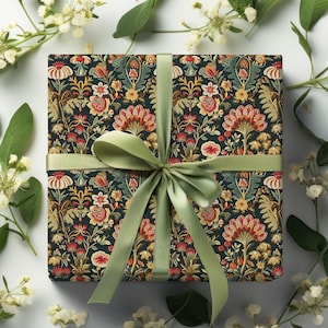 Vintage French Textile Inspired Wrapping Paper #3, Christmas Gift Wrap, Holiday Wrapping Paper, Xmas Wrapping Paper, Birthday Gift Wrap