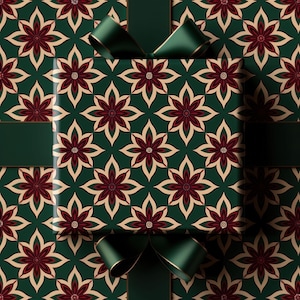Carta da regalo con motivo Art Déco bordeaux e verde, carta da regalo natalizia, carta da regalo per le feste
