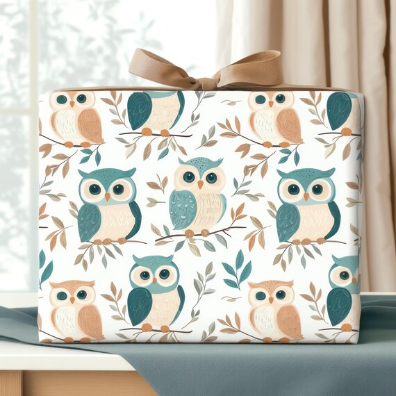 Carta Regalo Gufi Su Albero - 6 Fogli 70x50cm Con Adesivi - Foresta Uccelli - Central 23 Riciclabile - 3