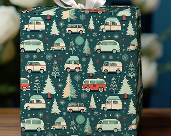 Retrobilar Vinterland Presentpapper Omslagspapper, Presentpapper, Julklappsinslagning, Bilomslagspapper