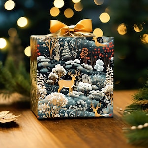 Carta da regalo con cervo natalizio, carta da regalo scandinava con cervo stravagante, carta da regalo natalizia, carta da regalo natalizia, carta da regalo per le feste, Cottagecore