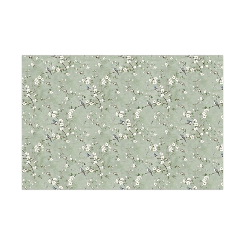 Chinoiserie Inspired Birds Floral Gift Wrap, Sage Green Wrapping Paper, Mother's Day Elegant Wrapping Paper, Birthday Gift Wrap, Wallpaper image 5