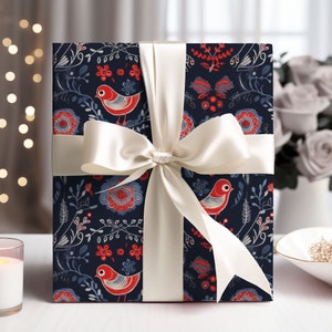 Folksy Bird Doodles Wrapping Paper, Christmas Gift Wrap, Wrapping Paper Rolls, Birds Wrapping Paper, Cute Animals Gift Wrap