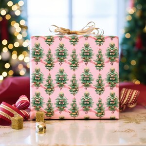 Christmas Garland on Pink Wrapping Paper, Gift Wrap, Birthday Gift Wrap, Party Wrapping Papr