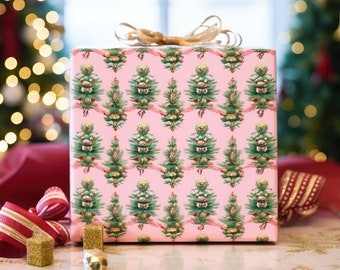 Christmas Garland on Pink Wrapping Paper, Gift Wrap, Birthday Gift Wrap, Party Wrapping Papr