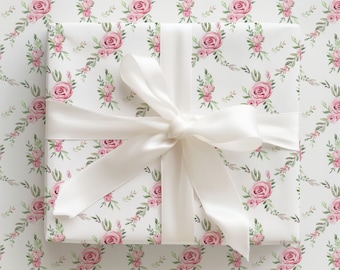 Inpakpapier roze roos latwerk, roze cadeaupapier babyshower, roze verjaardagscadeautje, inpakpapier roze feest, cadeaupapier Valentijnsdag, cadeaupapier Valentijnsdag