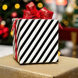 Eco-Friendly Black and White Diagonal Pinstripe Wrapping Paper, Christmas Gift Wrap, Elegant Wrapping Paper