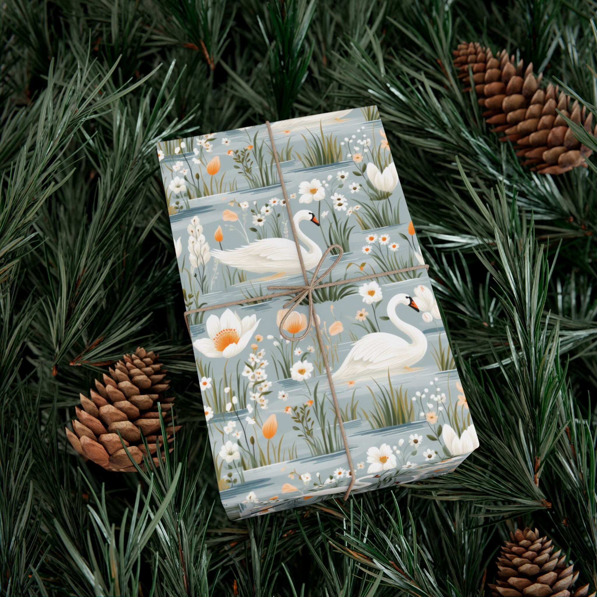Cottagecore Swan Wrapping Paper, Gift Wrap, Birthday Gift Wrap, Party
