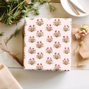 Charming Pink Floral Whimsy Wrapping Paper, Pink Christmas Gift Wrap, Pink Birthday Gift Wrap, Pink Party Wrapping Paper