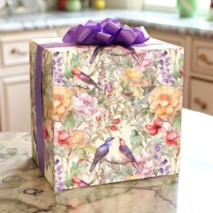 Aquarell Blumenvögel Geschenkpapier, Geschenkpapier zum Muttertag, Valentinstag, Weihnachtsgeschenkpapier, Geburtstagsgeschenkpapier