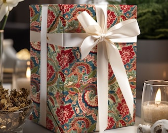 Lebendige Paisley Delight Geschenkpapier, Vintage Textil inspirierte Geschenkpapier, Weihnachtsgeschenkpapier, Geburtstagsgeschenkpapier, Weihnachtsgeschenkpapier