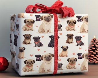 Adorable Pugs Wrapping Paper, Christmas Gift Wrap, Birthday Gift Wrap, Dogs Wrapping Paper, Puppies Gift Wrap