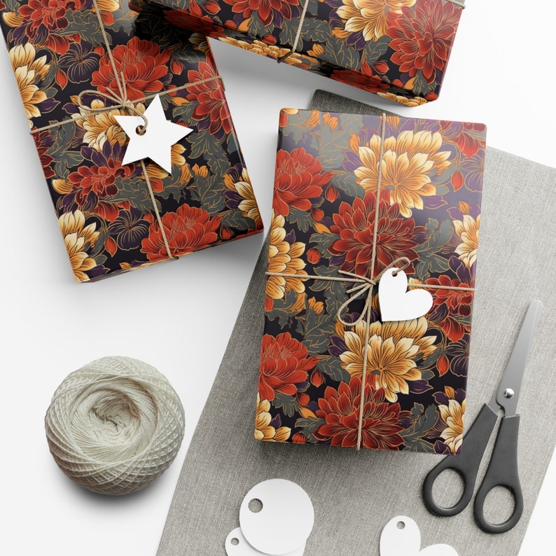 Japanese Inspired Floral Wrapping Paper, Christmas Gift Wrap, Holiday Wrapping Paper, Birthday Wrapping Paper image 6
