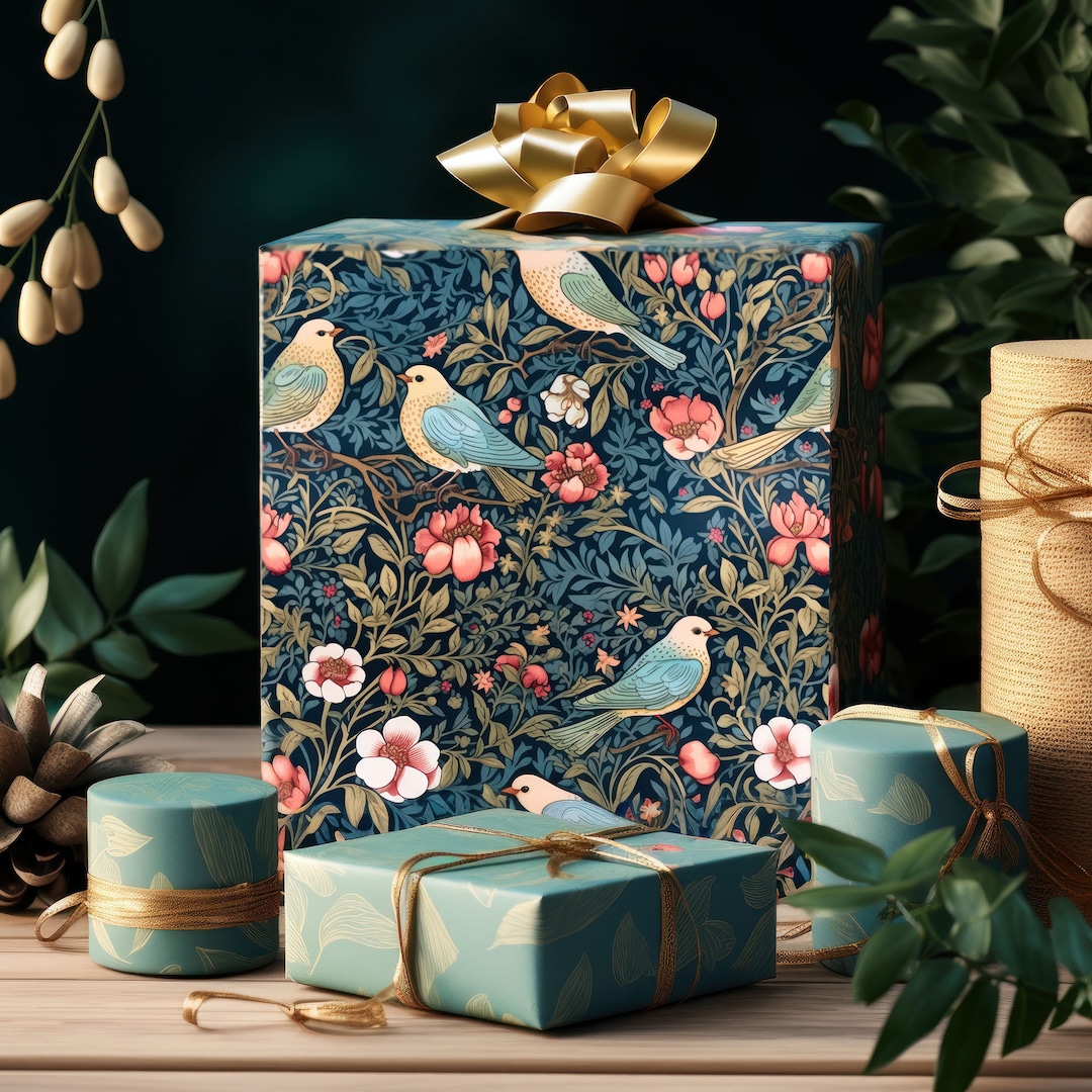 William Morris Wrapping Paper - 6 Sheets Vintage Floral Gift Wrap, 20x27 Inch Art Paper For Birthdays & Weddings
