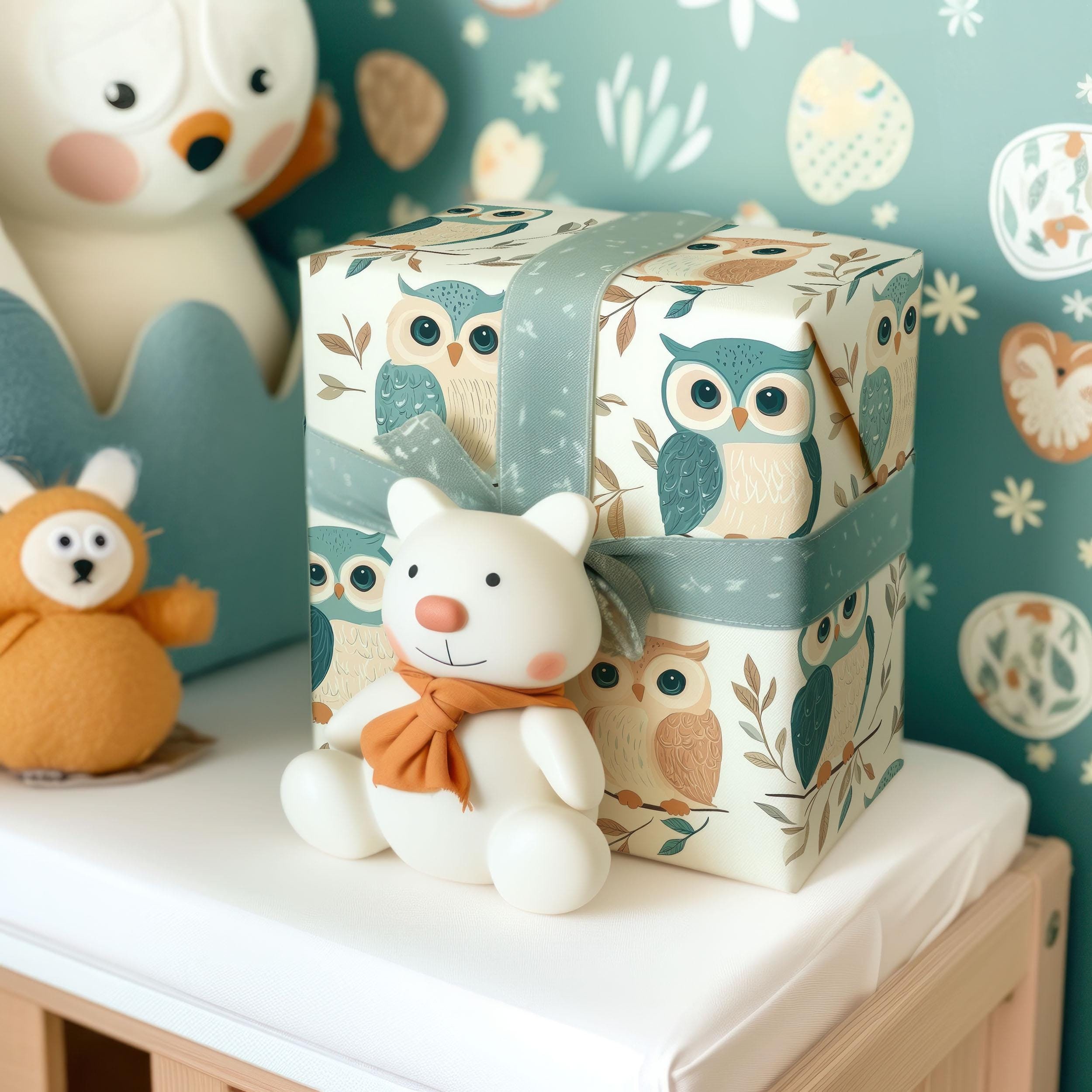 Adorable Owls Gift Wrap, Christmas Gift Wrap, Holiday Wrapping Paper, Birthday Gift Wrap, Baby Showe