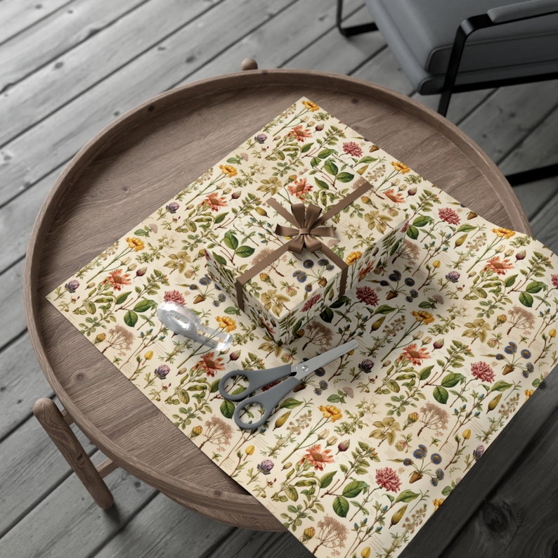 Vintage Academia inspirierte Geschenkpapier, botanische Geschenkpapier, Geburtstag Geschenkverpackung, Party Geschenkpapier, Weihnachten Bild 4