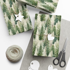Eco-Friendly Pine Tree Watercolor Wrapping Paper #1, Christmas Gift Wrap, Elegant Wrapping Paper