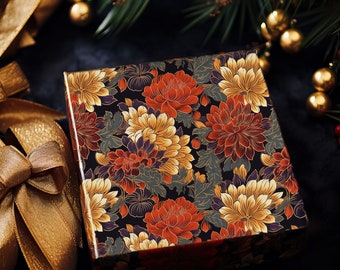 Papier d'emballage floral d'inspiration japonaise, papier cadeau de Noël, papier d'emballage de vacances, papier d'emballage d'anniversaire