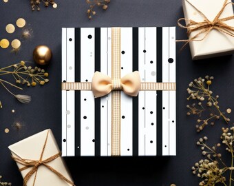 Papel de regalo ecológico con rayas finas y diseño original n.° 1, ideal para envolver regalos de Navidad o como papel de regalo elegante.
