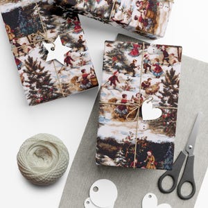 Vintage Victorian Christmas Children Gift Wrap, Christmas Gift Wrap, Holiday Wrapping Paper, Nostalgic Christmas, German Inspired image 2
