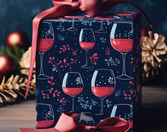 Eco-Friendly Vintage Cheer Wine-Themed Christmas Gift Wrap, Christmas Gift Wrap, Elegant Wrapping Paper