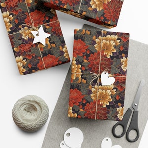Japanese Inspired Floral Wrapping Paper, Christmas Gift Wrap, Holiday Wrapping Paper, Birthday Wrapping Paper image 2