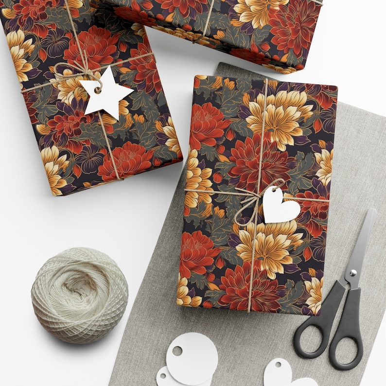 Japanese Inspired Floral Wrapping Paper, Christmas Gift Wrap, Holiday Wrapping Paper, Birthday Wrapping Paper image 2