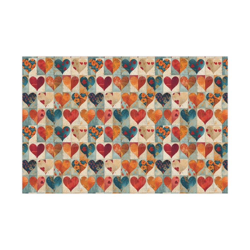 Quilt Inspired Valentine Hearts Wrapping Paper, Valentine Gift Wrap, Holiday Wrapping Paper, Hearts Gift Wrap image 5