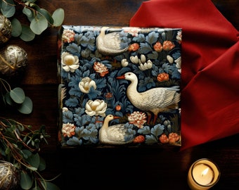 Eco-Friendly William Morris Inspired Floral Geese Wrapping Paper, Gift Wrap, Birthday Gift Wrap, Party Wrapping Paper