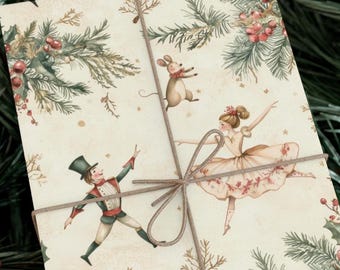 Vintage Christmas Ballet Gift Wrap, Christmas Gift Wrap, Holiday Wrapping Paper, Birthday Gift Wrap, Hostess Gift