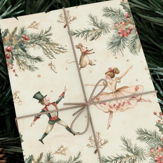 Vintage Christmas Ballet Gift Wrap, Christmas Gift Wrap, Holiday Wrapping Paper, Birthday Gift Wrap, Hostess Gift