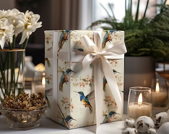 Vintage Hummingbird Wrapping Paper, Bird Gift Wrap, Vintage Gift Wrap, Hummingbird Wrapping Paper, Green Academia Gift Wrap
