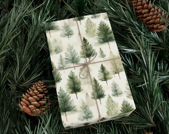 Eco-Friendly Pine Tree Watercolor Wrapping Paper #2, Christmas Gift Wrap, Elegant Wrapping Paper