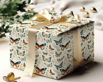 Colorful Butterfly Wrapping Paper, Mother's Day Gift Wrap, Vintage Gift Wrap, Elegant Wrapping Paper, Academic Drawing Gift Wrap