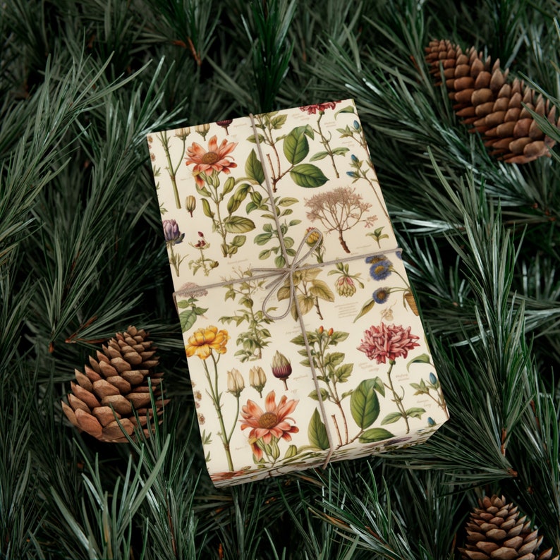 Vintage Academia inspirierte Geschenkpapier, botanische Geschenkpapier, Geburtstag Geschenkverpackung, Party Geschenkpapier, Weihnachten Bild 2