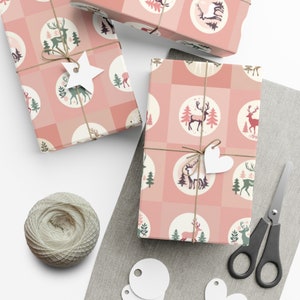 Umweltfreundliches Reindeer Whimsy Pink Geschenkpapier, Geschenkpapier, Geburtstagsgeschenkverpackung, Partyverpackungspapier